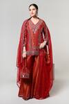 Buy_OHH CROW_Red Silk, Tissue, Organza Mirrors V-neck Work Kurta Set _Online