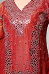 OHH CROW_Red Silk, Tissue, Organza Mirrors V-neck Work Kurta Set 