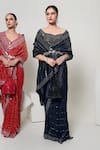 Buy_OHH CROW_Blue Silk, Tissue, Satin Mirrors V-neck Border Embroidered Saree With Blouse _Online_at_Aza_Fashions