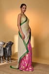 Shop_Masaba_Green Chiffon, Silk Foil Turtle Tale Saree With Unstitched Blouse Piece _Online_at_Aza_Fashions