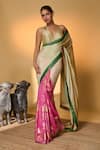Masaba_Green Chiffon, Silk Foil Turtle Tale Saree With Unstitched Blouse Piece _at_Aza_Fashions
