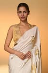 Masaba_Ivory Silk Applique, Foil Printing Ganesh Saree With Unstitched Blouse Piece _Online_at_Aza_Fashions