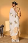 Shop_Masaba_Ivory Silk Applique, Foil Printing Ganesh Saree With Unstitched Blouse Piece _at_Aza_Fashions