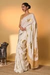 Buy_Masaba_Ivory Silk Applique, Foil Printing Ganesh Saree With Unstitched Blouse Piece _Online_at_Aza_Fashions