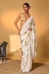 Masaba_Ivory Silk Applique, Foil Printing Ganesh Saree With Unstitched Blouse Piece _at_Aza_Fashions