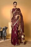 Buy_Masaba_Purple Silk, Tissue Zari, Gota Corncrest Saree With Unstitched Blouse Piece _at_Aza_Fashions