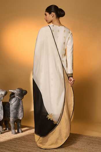 Shop_Masaba_Ivory Silk, Organza Embroidery, Sequins, Zari, Turtle Tale Printed Kurta Set _at_Aza_Fashions