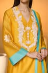 Masaba_Yellow Chanderi, Organza Embroidery, Tassels V-neck Jungle Bakery Kurta Set _at_Aza_Fashions