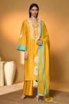 Buy_Masaba_Yellow Chanderi, Organza Embroidery, Tassels V-neck Jungle Bakery Kurta Set _at_Aza_Fashions