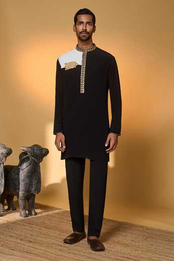 Buy_Masaba_Black Crepe, Silk Embroidery, Zari, Applique And White Turtle Tale Kurta Set _at_Aza_Fashions