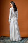 Shop_RAYASHA KHAN_White Silk, Georgette Pearls, Stones, Eira Embellished Blazer Skirt Set _at_Aza_Fashions