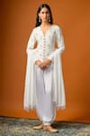 Buy_RAYASHA KHAN_White Silk, Crepe, Georgette Stones, Crystals, Haya Embellished Blazer Pant Set _at_Aza_Fashions