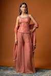 Buy_RAYASHA KHAN_Orange Silk, Georgette Crystals, Pearls Sahar Embellished Corset Palazzo Set _at_Aza_Fashions