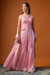 Buy_RAYASHA KHAN_Pink Silk, Tissue Crystals, Sequins, Pearls Safaa Embroidered Corset Sharara Set _at_Aza_Fashions