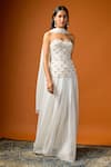 Buy_RAYASHA KHAN_White Silk, Georgette Pearls, Stones, Tassels Malak Embroidered Corset Skirt Set _at_Aza_Fashions