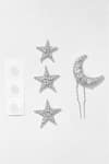 Shop_Hair Drama CO_White Sequins, Beads, Pearls, Embellished Star And Moon Hair Pins - Set Of 4 _at_Aza_Fashions