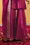 Shop_Monk & Mei By Sonia Anand_Pink Silk, Tissue Embroidery, Zari V-neck Kashi Kurta Sharara Set _at_Aza_Fashions