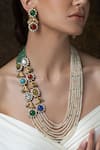 Shop_Joules by Radhika_Multi Color Beads, Pearls, Stones, Navratna Embellished Layered Necklace Set _at_Aza_Fashions