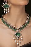 Shop_Joules by Radhika_Emerald Green Pearls, Stones Ruby Embellished Pendant Necklace Set _at_Aza_Fashions