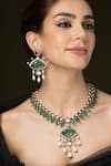 Buy_Joules by Radhika_Emerald Green Pearls, Stones Ruby Embellished Pendant Necklace Set _at_Aza_Fashions