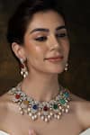 Buy_Joules by Radhika_Multi Color Pearls, Stones Embellished Garland Necklace Set _at_Aza_Fashions