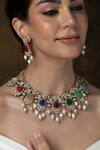 Shop_Joules by Radhika_Multi Color Pearls, Stones Embellished Garland Necklace Set _at_Aza_Fashions