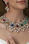 Joules by Radhika_Multi Color Pearls, Stones Embellished Garland Necklace Set _Online_at_Aza_Fashions