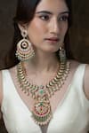 Buy_Joules by Radhika_Multi Color Beads, Pearls, Stones Peacock Feathers Long Necklace Set _at_Aza_Fashions