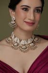 Shop_Joules by Radhika_White Beads, Pearls, Stones Jhoomar Dome Sculpted Necklace Set _at_Aza_Fashions