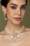 Buy_Joules by Radhika_Green Beads, Pearls, Stones Ocean Mist Long Necklace Set _at_Aza_Fashions