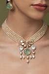 Shop_Joules by Radhika_Green Beads, Pearls, Stones Ocean Mist Long Necklace Set _at_Aza_Fashions