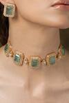 Shop_Joules by Radhika_Green Stones Mint Majesty Choker Necklace Set _at_Aza_Fashions