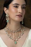 Buy_Joules by Radhika_Green Stones Firoza Cascade Polki Embellished Necklace Set _at_Aza_Fashions