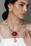 Buy_Joules by Radhika_Pink Stones Kundan Embellished Pendant Necklace Set _at_Aza_Fashions