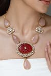 Shop_Joules by Radhika_Pink Stones Kundan Embellished Pendant Necklace Set _at_Aza_Fashions