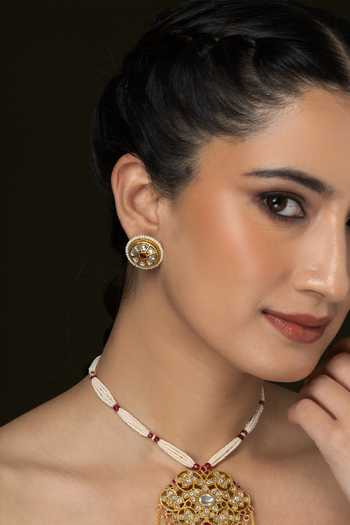Shop_Joules by Radhika_Multi Color Beads, Pearls, Stones Polki Embellished Necklace Set _at_Aza_Fashions