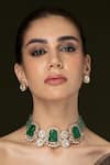 Buy_Joules by Radhika_Green Beads, Stones And Carved Necklace Set _at_Aza_Fashions