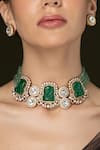 Shop_Joules by Radhika_Green Beads, Stones And Carved Necklace Set _at_Aza_Fashions