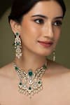 Buy_Joules by Radhika_Green Pearls, Stones Antique Golden Plated Necklace Set _at_Aza_Fashions