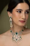 Shop_Joules by Radhika_Green Pearls, Stones Antique Golden Plated Necklace Set _at_Aza_Fashions