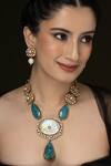Buy_Joules by Radhika_Blue Pearls, Stones Carved Long Necklace Set _at_Aza_Fashions