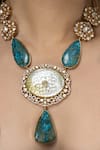 Buy_Joules by Radhika_Blue Pearls, Stones Carved Long Necklace Set _Online_at_Aza_Fashions