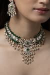 Shop_Joules by Radhika_Green Beads, Pearls, Stones Coral And Kundan Necklace Set _at_Aza_Fashions