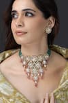 Buy_Joules by Radhika_Green Beads, Stones Rajwada Embellished Necklace Set _at_Aza_Fashions