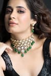 Buy_Joules by Radhika_Green Stones Heeraya Embellished Necklace Set _at_Aza_Fashions
