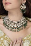 Shop_Joules by Radhika_Green Beads, Pearls, Stones Devika Studded Necklace Set _at_Aza_Fashions