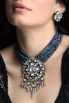 Shop_Joules by Radhika_Blue Beads, Pearls, Stones Noorani Embellished Pendant Necklace Set _at_Aza_Fashions