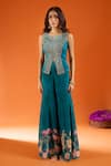Buy_Samyukta Singhania_Green Silk Embroidery Round Neck Top Sharara Set _Online_at_Aza_Fashions
