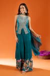 Shop_Samyukta Singhania_Green Silk Embroidery Round Neck Top Sharara Set _at_Aza_Fashions