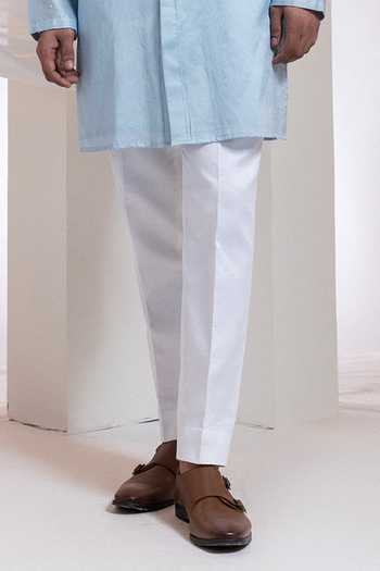 Buy_Smriti By Anju Agarwal_Sky Blue Chanderi, Cotton Embroidery, Beads Lumen Thread Work Kurta Set _Online_at_Aza_Fashions